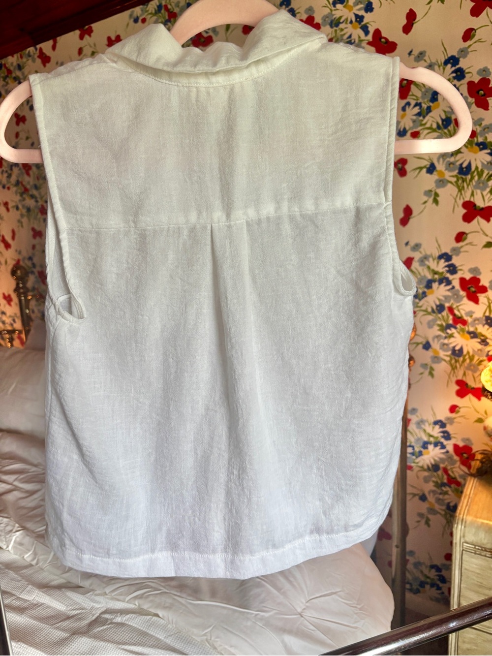 monteau los angeles white textured button front sleeveless top medium coastal - Picture 5 of 8